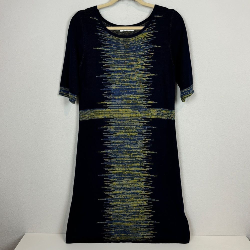 Spence Knit Navy Green Short Sleeve Dress M